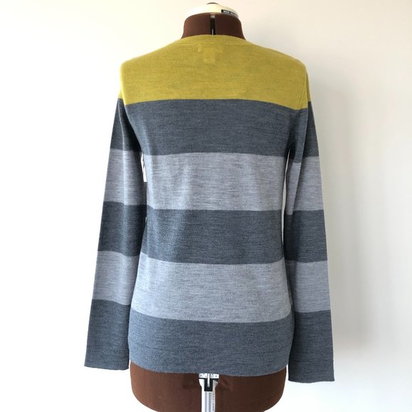 Grey and Yellow Striped Wool Crewneck Sweater - Picture 3 of 7